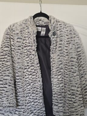 Alfred Dunner Gray Textured Faux Fur Teddy Coat